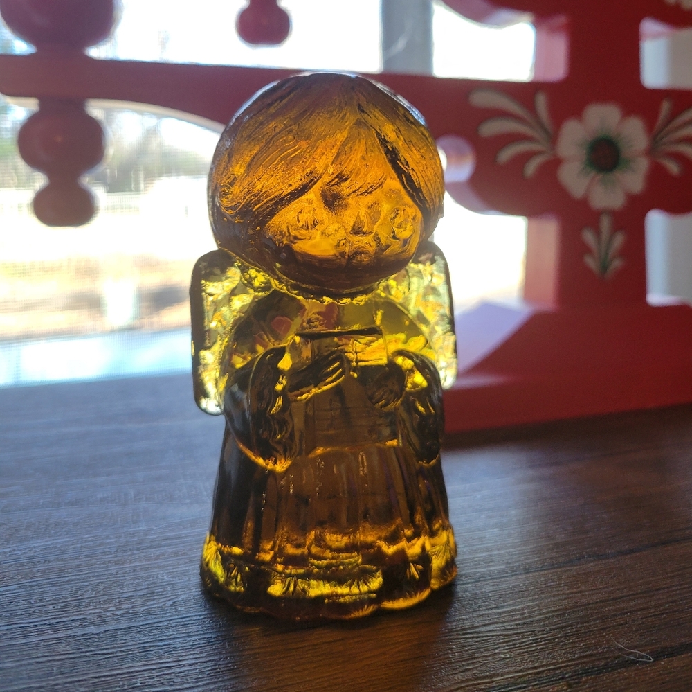 Vintage Amber Mosser Glass Angel